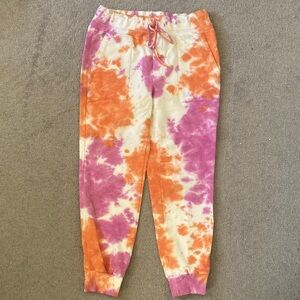 KFTK orange & pink tie-dye sweatpants, Sz Medium.